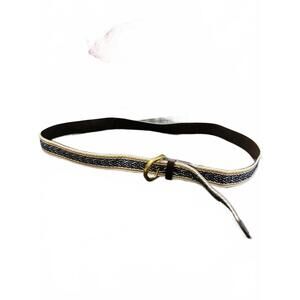 Woven Natural Patterned Navy/Tan Belt with Brass Buckle XXL